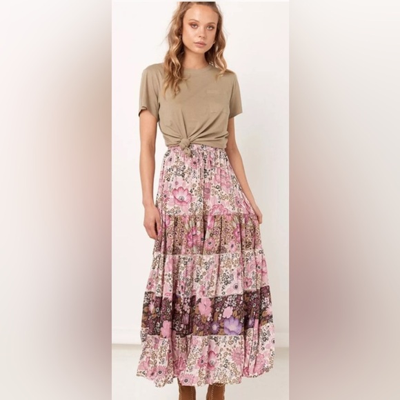 Spell Pink and Red Maxi A-Line Skirt - Picture 2 of 7